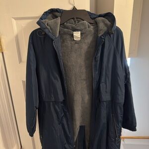 Kids Navy Hooded Parka for swimming practice